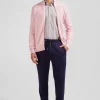 Regular plain pink cotton high collar zipped cardigan