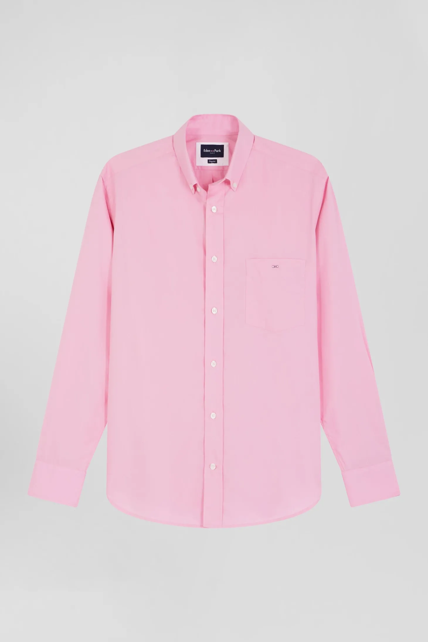 Regular plain pink cotton poplin shirt