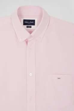 Regular plain pink cotton twill shirt with button-down collar