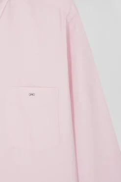 Regular plain pink cotton twill shirt with button-down collar