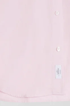 Regular plain pink cotton shirt with button-down collar and chest pocket