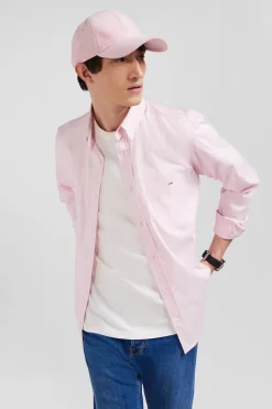 Regular plain pink mixed stretch cotton shirt