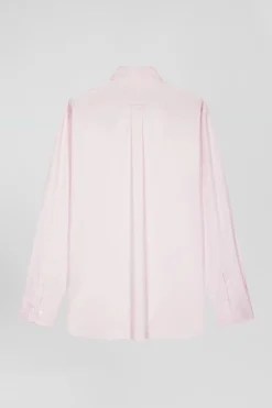 Regular plain pink mixed stretch cotton shirt