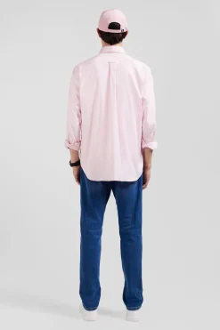 Regular plain pink mixed stretch cotton shirt