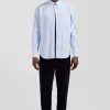 Regular plain sky blue cotton shirt with button-down collar and chest pocket
