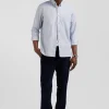 Regular plain sky blue cotton twill shirt with button-down collar