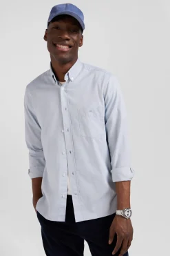 Regular plain sky blue cotton twill shirt with button-down collar