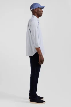 Regular plain sky blue cotton twill shirt with button-down collar