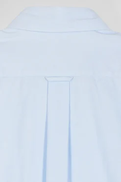 Regular plain sky blue cotton shirt with button-down collar and chest pocket