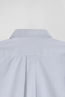 Regular plain sky blue cotton twill shirt with button-down collar