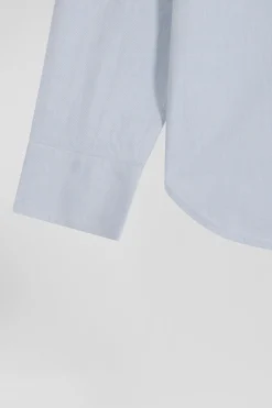 Regular plain sky blue cotton twill shirt with button-down collar