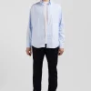 Regular plain sky blue mixed stretch cotton shirt