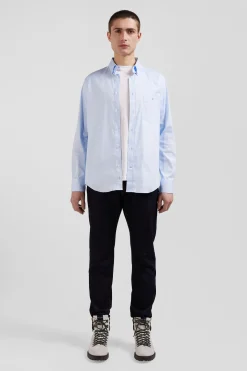 Regular plain sky blue mixed stretch cotton shirt