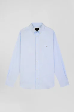 Regular plain sky blue mixed stretch cotton shirt