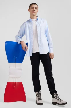 Regular plain sky blue mixed stretch cotton shirt
