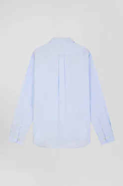 Regular plain sky blue mixed stretch cotton shirt