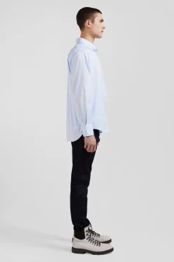 Regular plain sky blue mixed stretch cotton shirt