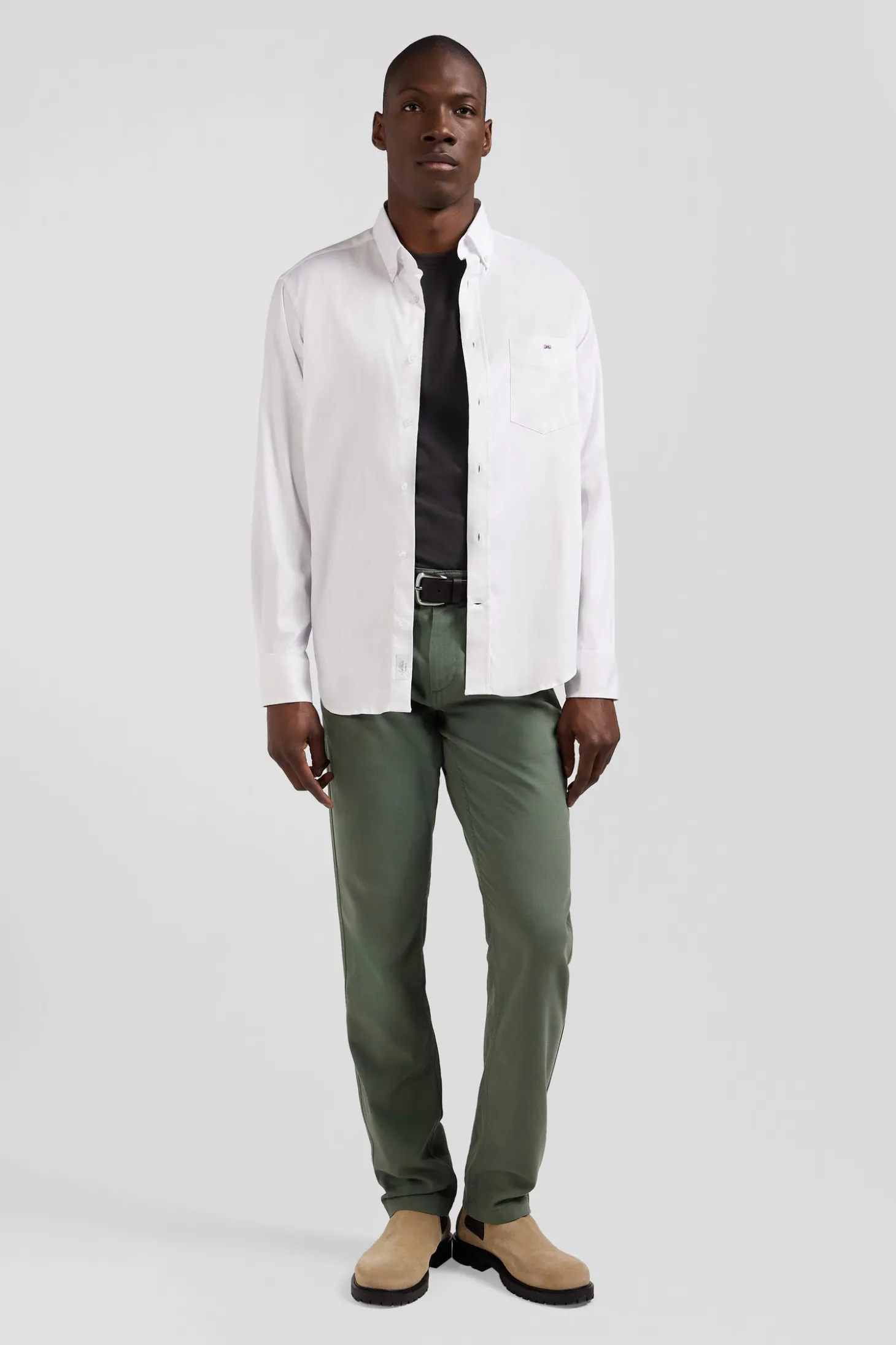Regular plain white mixed stretch cotton shirt