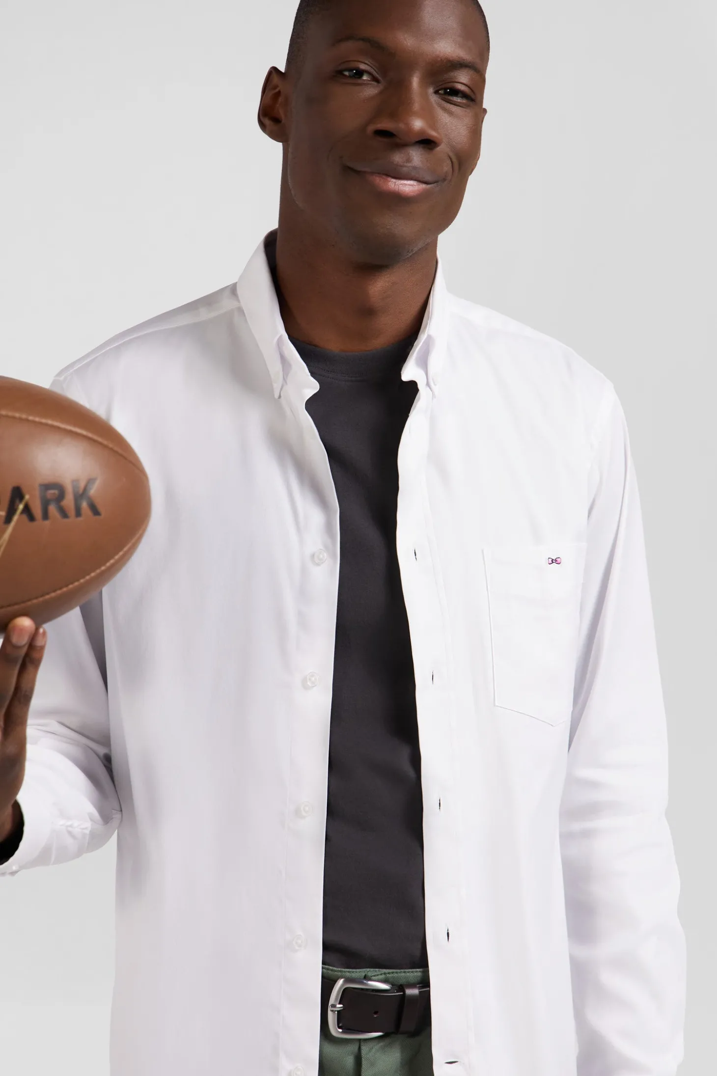 Regular plain white mixed stretch cotton shirt