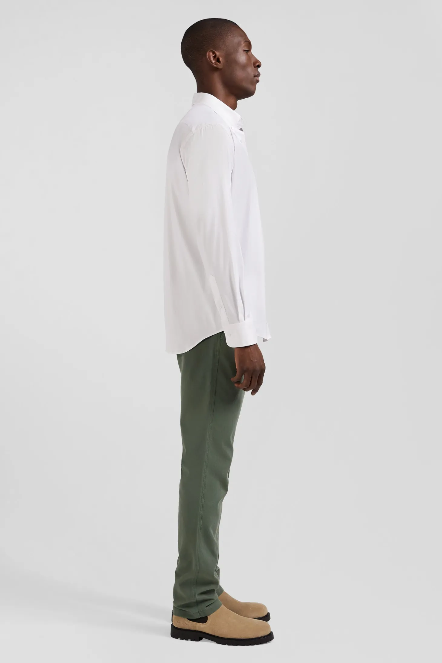 Regular plain white mixed stretch cotton shirt