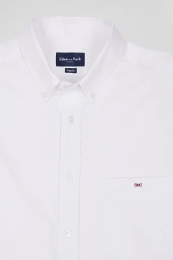 Regular plain white mixed stretch cotton shirt
