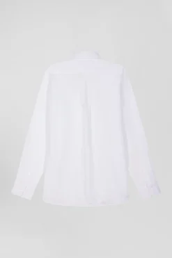 Regular plain white piqué cotton shirt