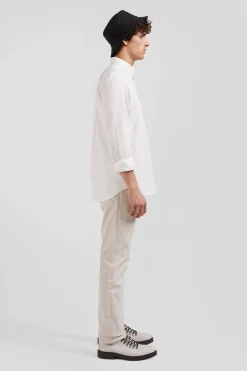 Regular plain white piqué cotton shirt