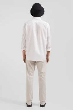 Regular plain white piqué cotton shirt