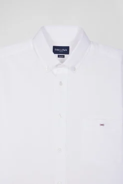 Regular plain white piqué cotton shirt