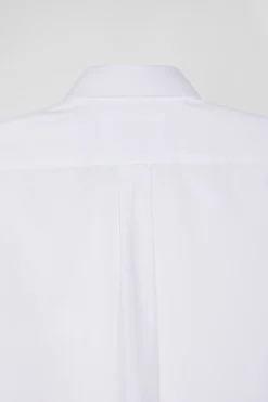 Regular plain white piqué cotton shirt