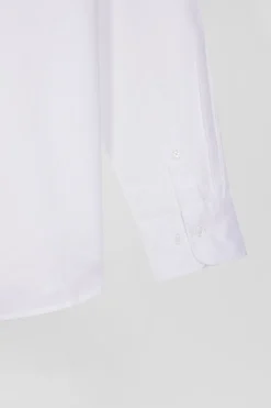 Regular plain white piqué cotton shirt