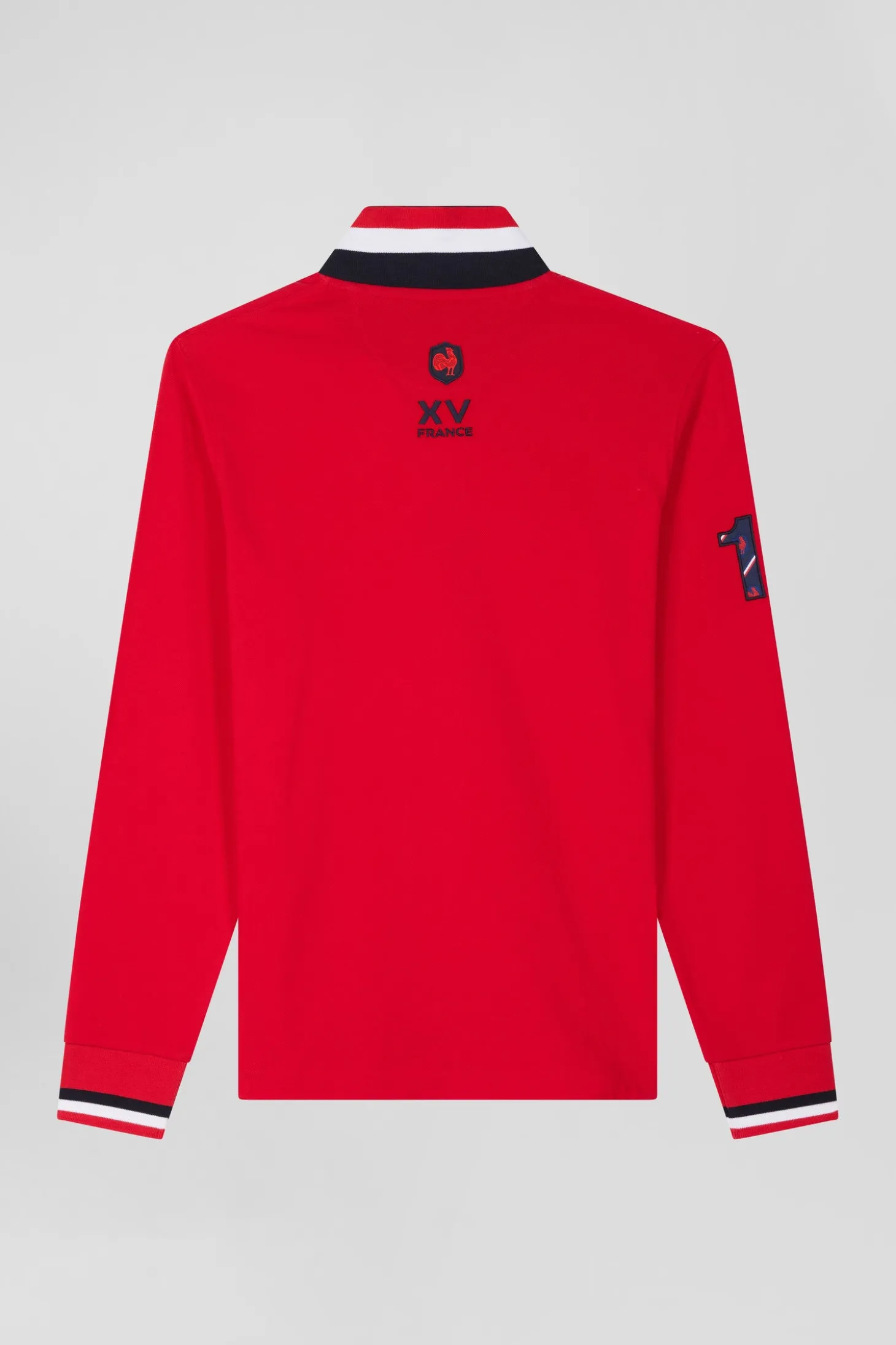 Regular red long-sleeved cotton piqué polo shirt with XV de France embroidery