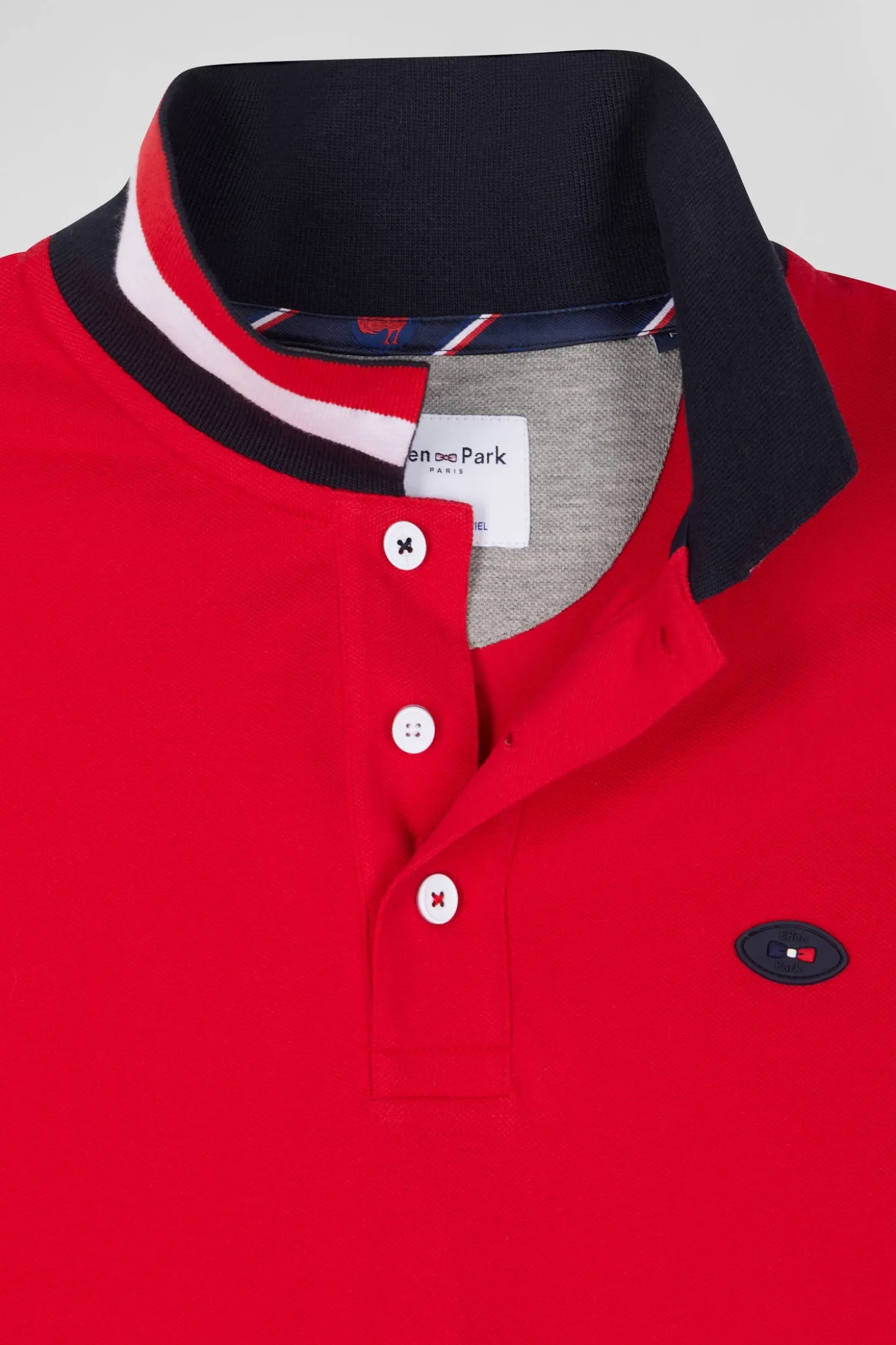Regular red long-sleeved cotton piqué polo shirt with XV de France embroidery