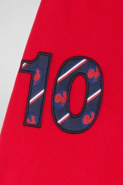 Regular red long-sleeved cotton piqué polo shirt with XV de France embroidery