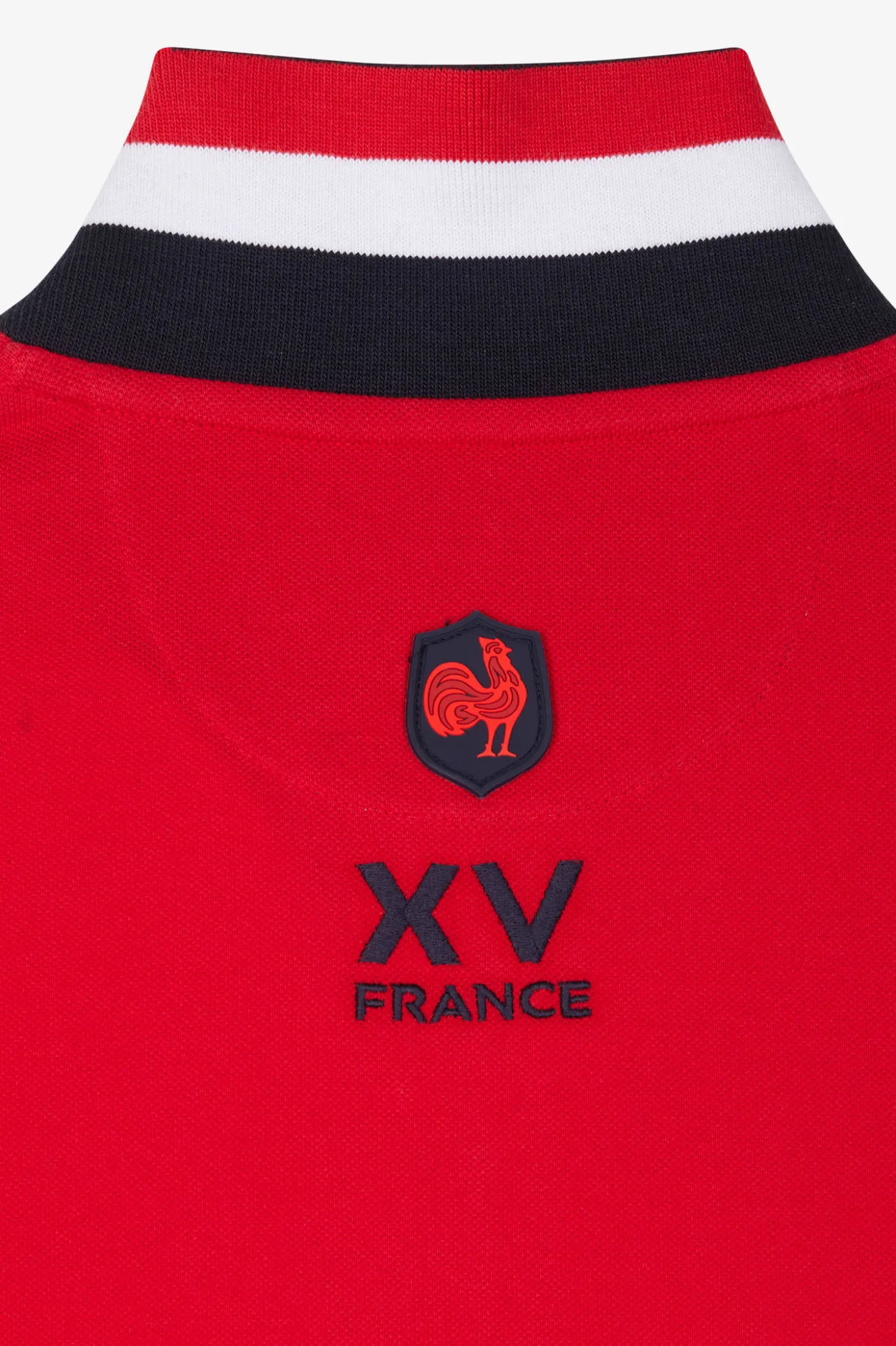 Regular red long-sleeved cotton piqué polo shirt with XV de France embroidery