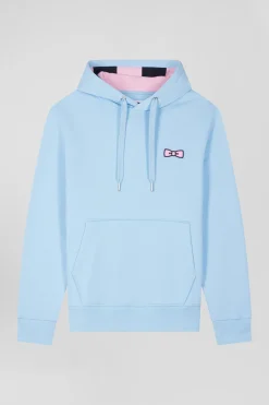 Regular sky blue brushed cotton fleece hoodie with Eden Park embroidery