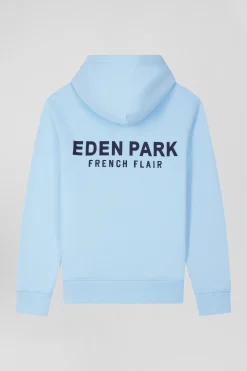 Regular sky blue brushed cotton fleece hoodie with Eden Park embroidery