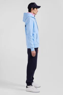 Regular sky blue brushed cotton fleece hoodie with Eden Park embroidery