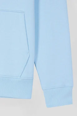 Regular sky blue brushed cotton fleece hoodie with Eden Park embroidery
