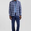 Regular sky blue checked cotton twill shirt