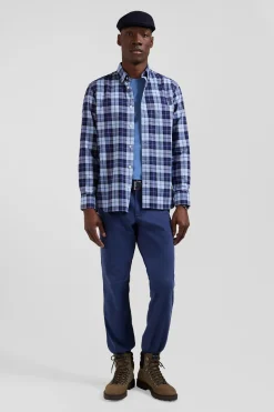 Regular sky blue checked cotton twill shirt