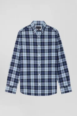 Regular sky blue checked cotton twill shirt