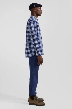 Regular sky blue checked cotton twill shirt