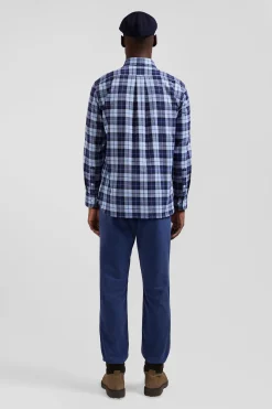 Regular sky blue checked cotton twill shirt