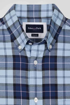 Regular sky blue checked cotton twill shirt