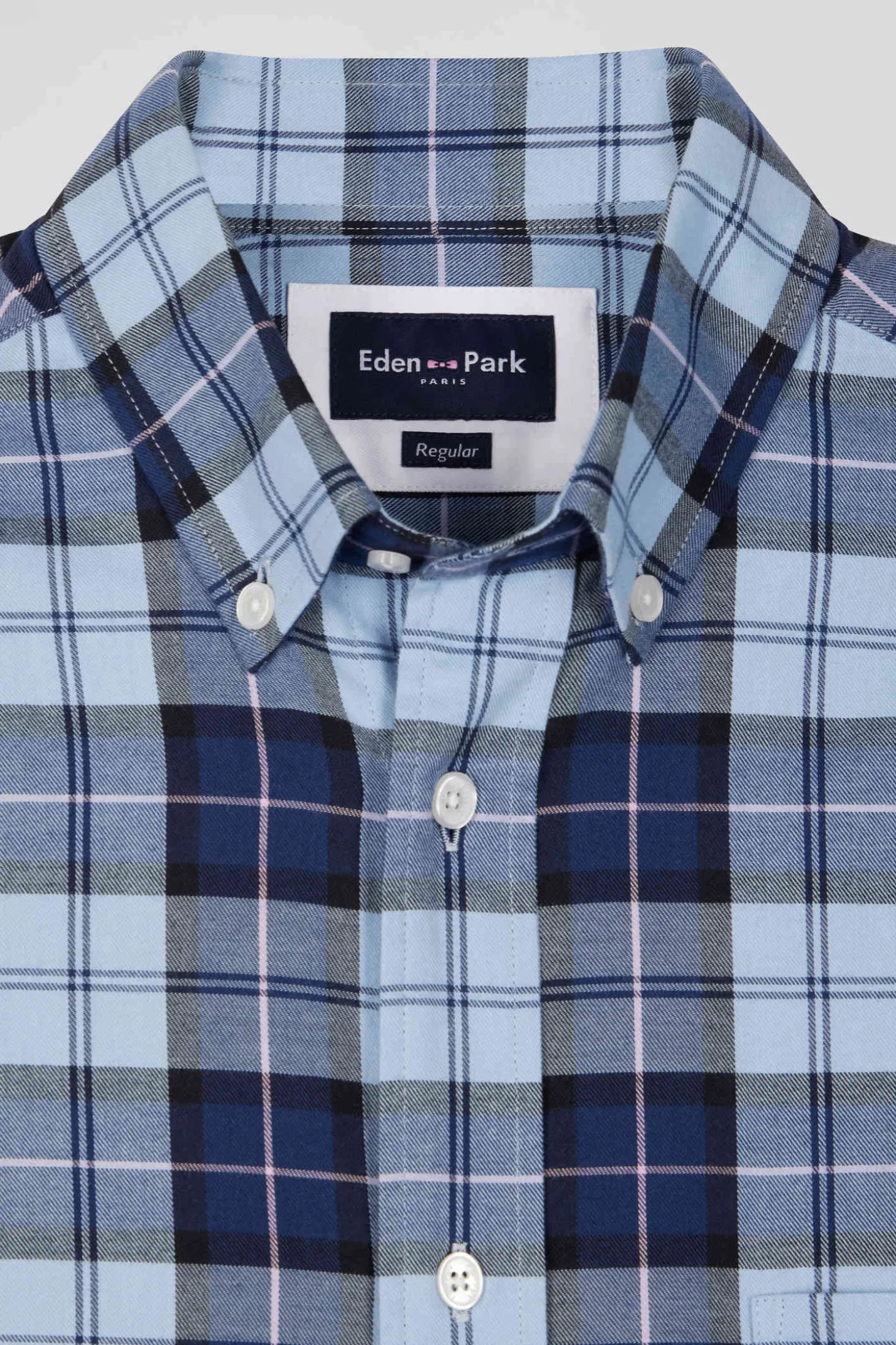 Regular sky blue checked cotton twill shirt