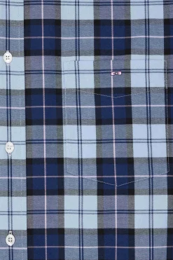 Regular sky blue checked cotton twill shirt