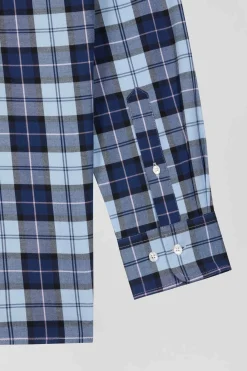 Regular sky blue checked cotton twill shirt