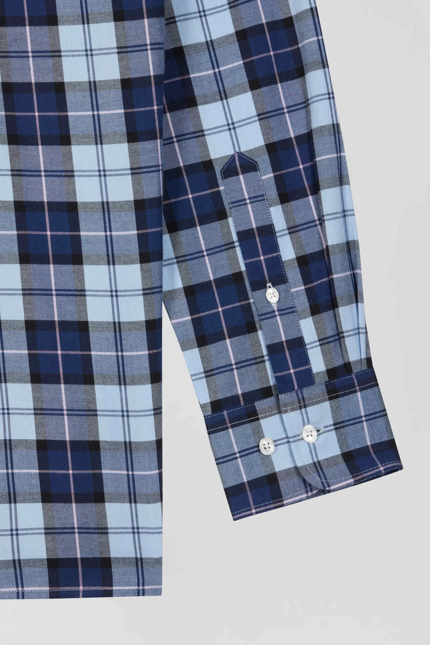 Regular sky blue checked cotton twill shirt