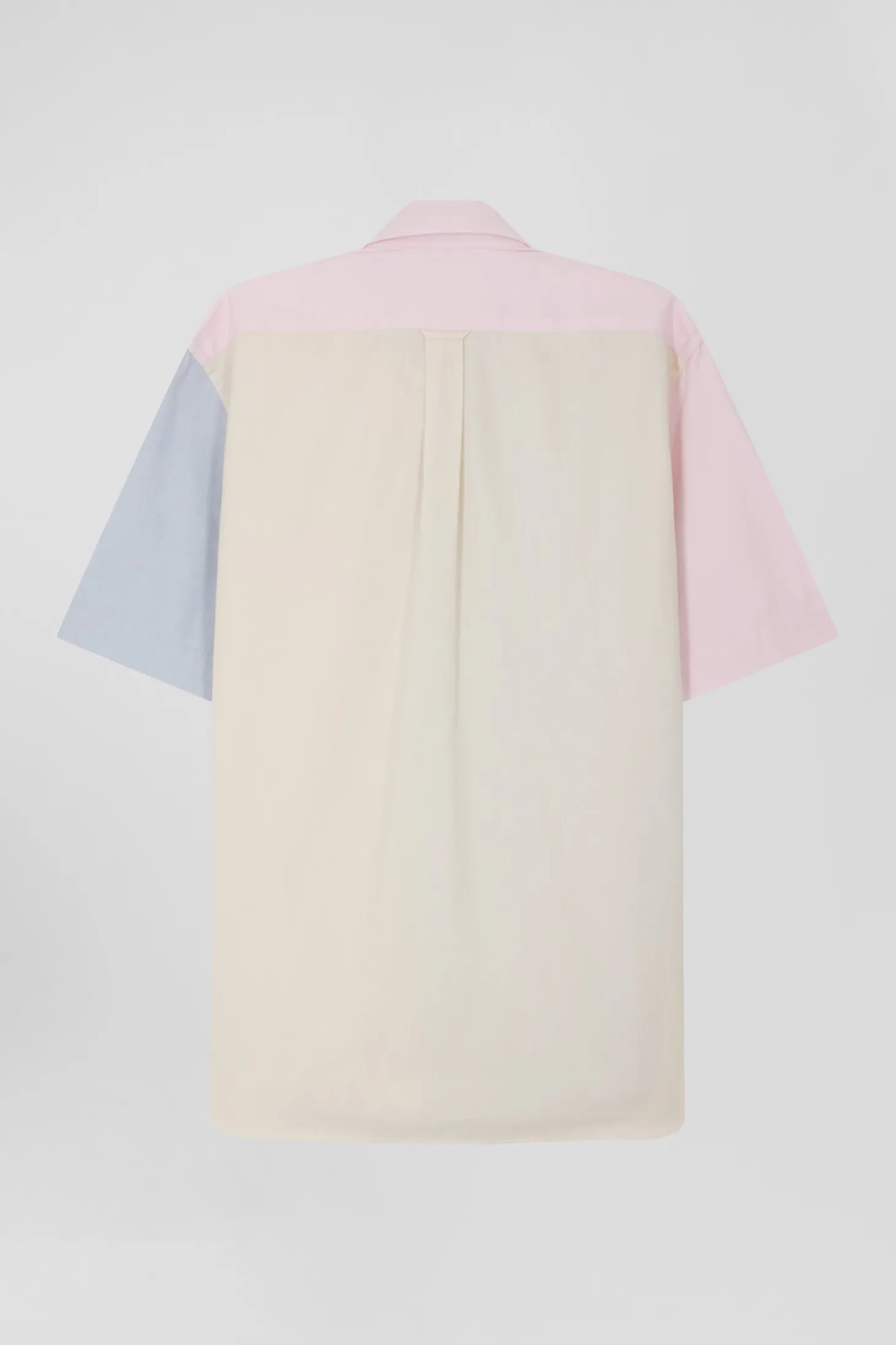 Regular sky blue cotton colourblock short-sleeved shirt